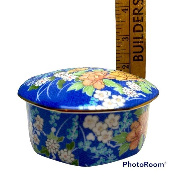Vintage Trinket Box 1980 Takahashi Fine China ECHO Blue Floral Pattern Japan - Picture 5 of 6
